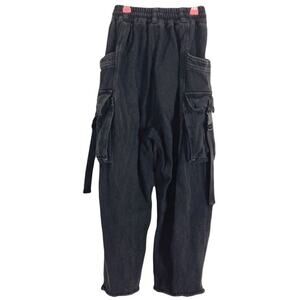 NWOT DARKER Pants Jeans XXS Cargo Black Wide Barrel Balloon Drop-Crotch Raw-Hem